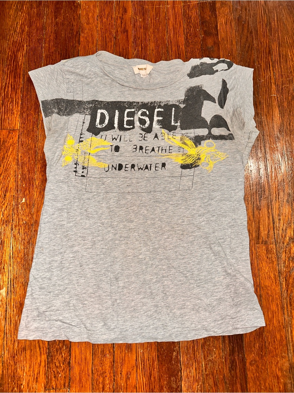 Vintage Y2K Diesel XS Grunge Punk U Will Be Able To Breath Underwater Gray Shirt